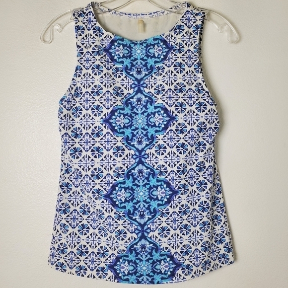 Lands' End Women's Blue & White High Neck Swim Tankini Swimsuit Top - Picture 9 of 9